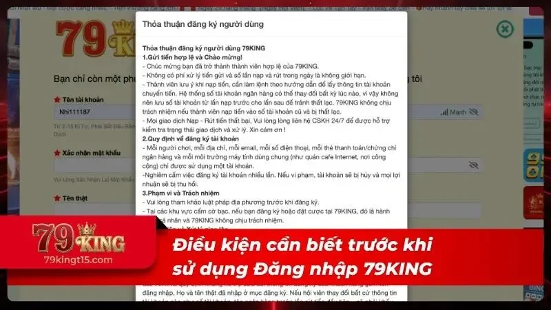 Điều kiện cần biết trước khi sử dụng đăng nhập 79king