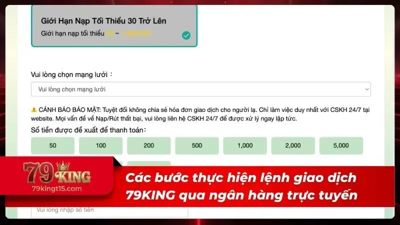 Chi tiết nạp tiền qua ngân hàng banking
